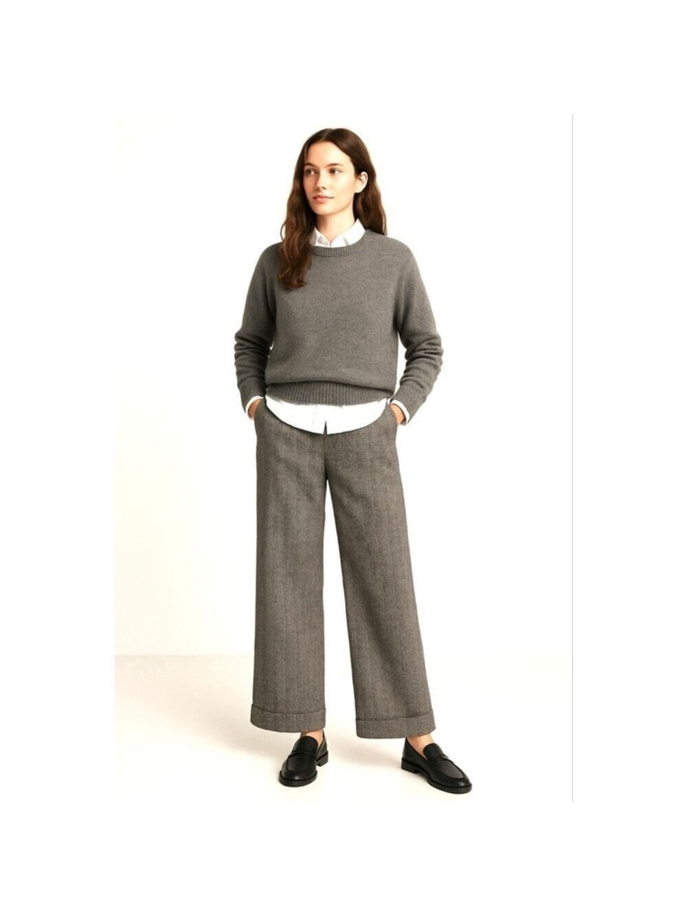 Vintage Eddie Bauer Wool Herringbone Wide Leg Trouser Pants Academia Heritage 8